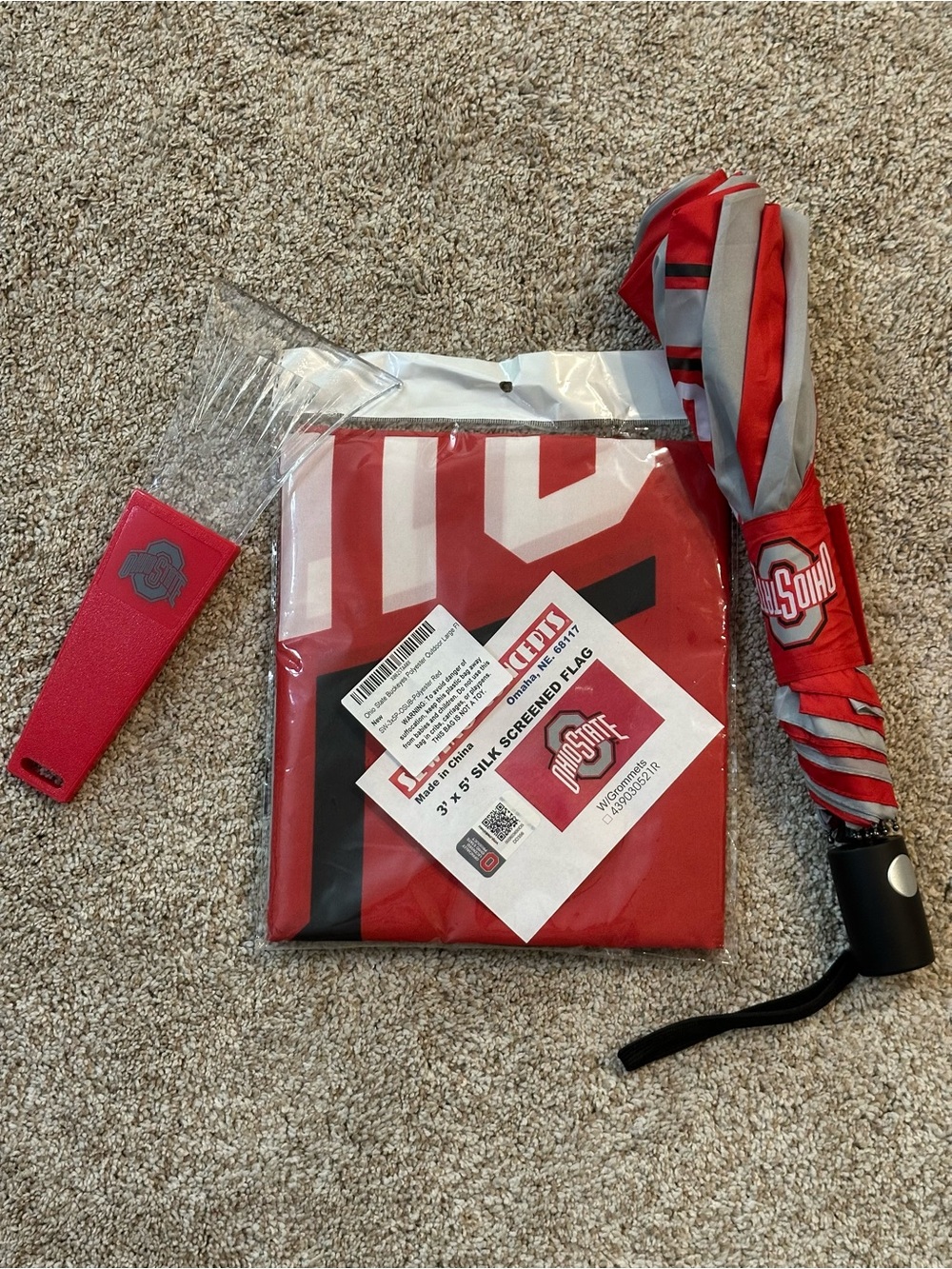 Ohio State University Umbrella, Ice Scraper and Flag Set